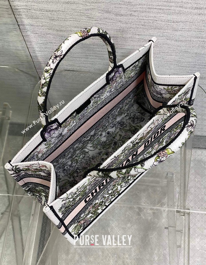 Dior Medium Book Tote Bag in Latte White Embroidery with Pink Multicolor D-Floral Embroidery 2025 (XXG-250627070)