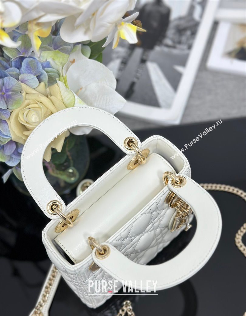 Dior Mini Lady Dior Bag in Cannage Lambskin with Strass White 2025 M0505 0627 (XXG-250627045)