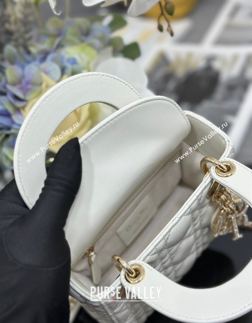Dior Mini Lady Dior Bag in Cannage Lambskin with Strass White 2025 M0505 0627 (XXG-250627045)