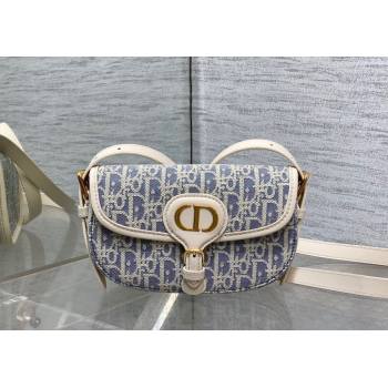 Dior Bobby East-West Bag in Blue Oblique Chambray with Raffia Effect and White Calfskin 2025 (XXG-250627079)