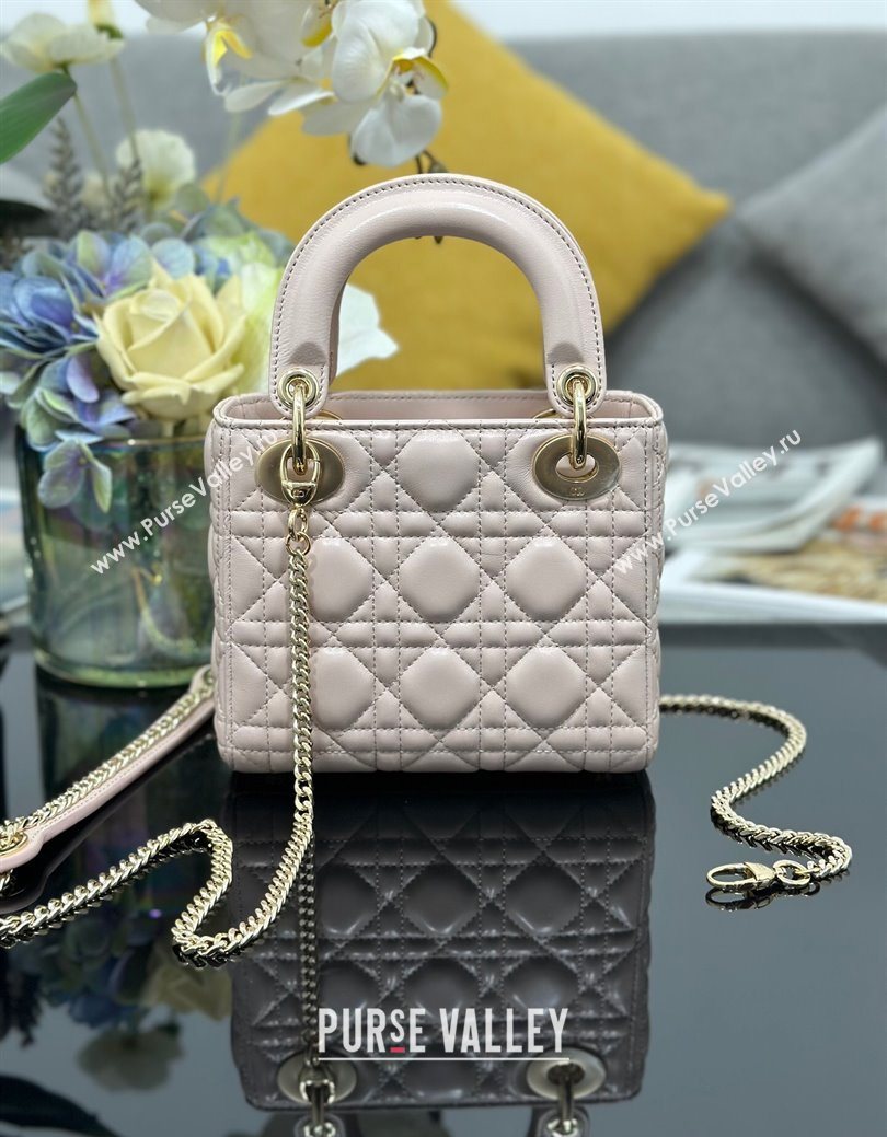Dior Mini Lady Dior Bag in Cannage Lambskin with Strass Light Pink 2025 M0505 0627 (XXG-250627046)