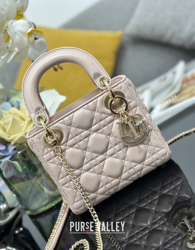 Dior Mini Lady Dior Bag in Cannage Lambskin with Strass Light Pink 2025 M0505 0627 (XXG-250627046)