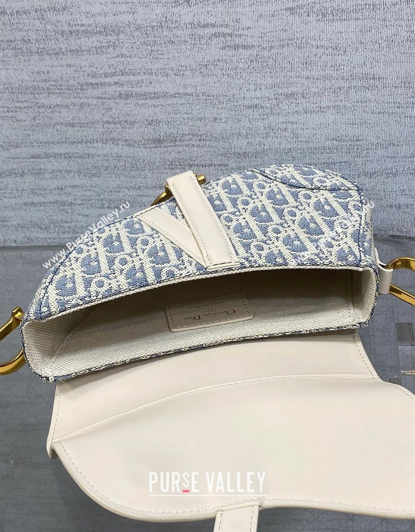 Dior Mini Saddle Bag with Strap in Blue Dior Oblique Chambray with Raffia Effect and White Calfskin 2025 (XXG-250627077)