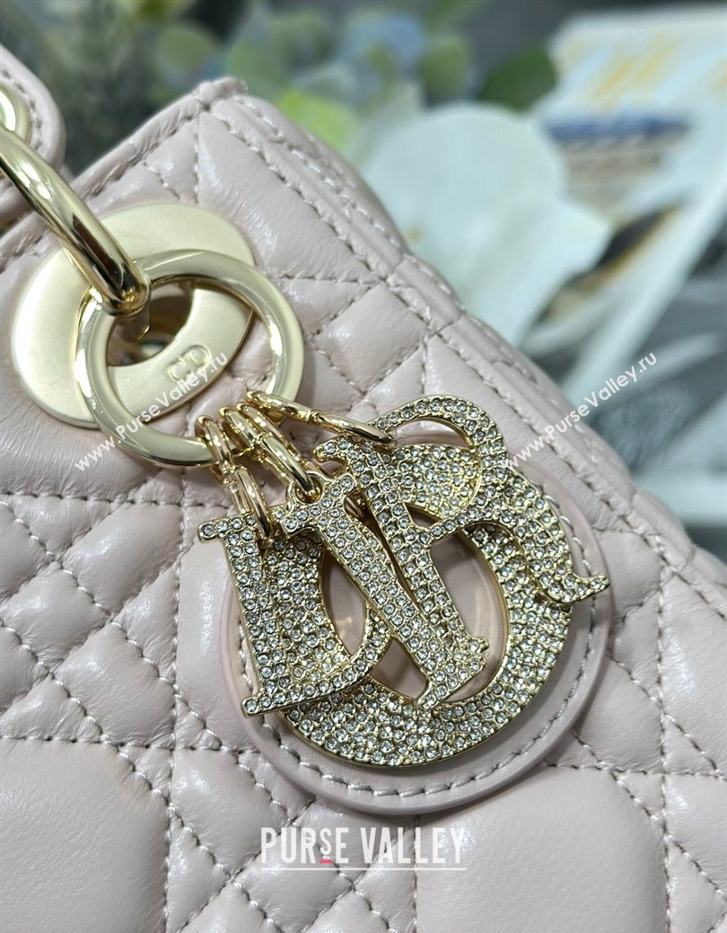Dior Mini Lady Dior Bag in Cannage Lambskin with Strass Light Pink 2025 M0505 0627 (XXG-250627046)