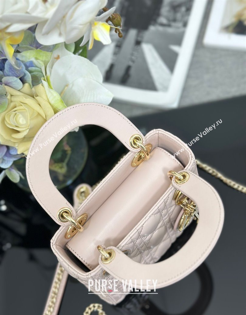 Dior Mini Lady Dior Bag in Cannage Lambskin with Strass Light Pink 2025 M0505 0627 (XXG-250627046)