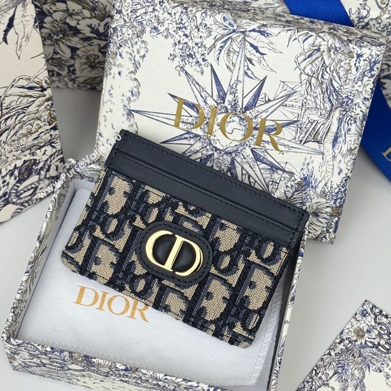 Dior 30 Montaigne Freesia Card Holder in Oblique Jacquard Blue 2025 (XXG-250627085)