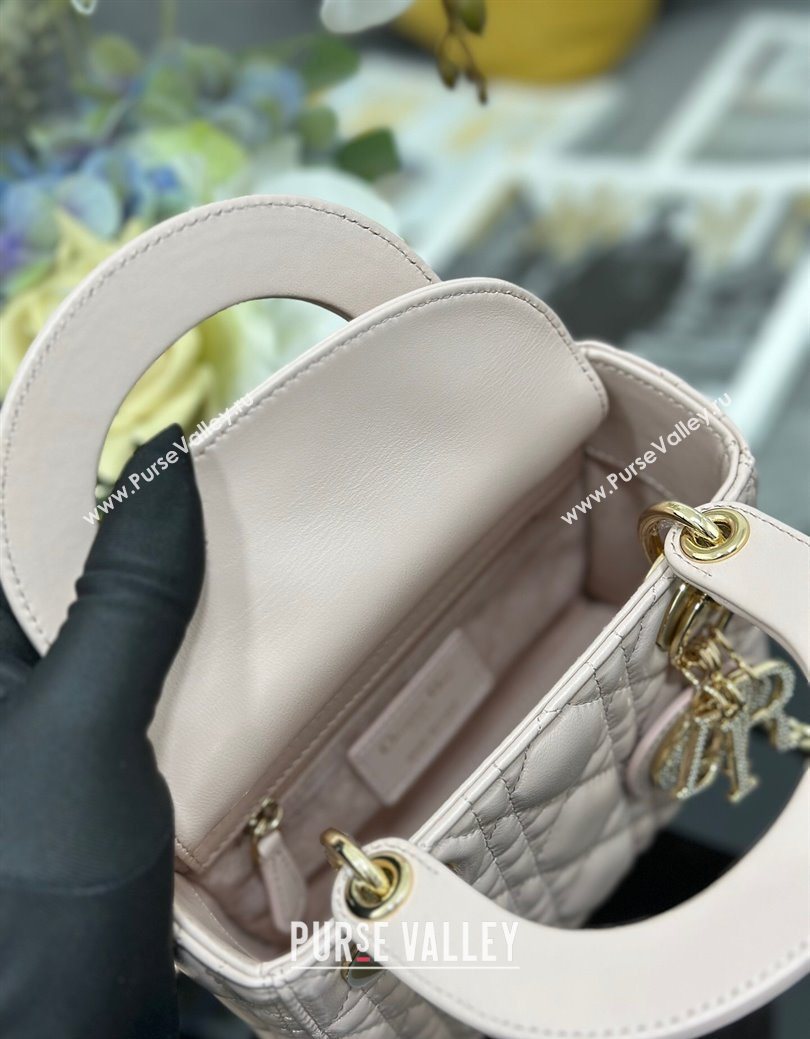Dior Mini Lady Dior Bag in Cannage Lambskin with Strass Light Pink 2025 M0505 0627 (XXG-250627046)