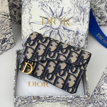Dior Saddle Bloom Card Holder in Oblique Jacquard Blue 2025 (XXG-250627087)