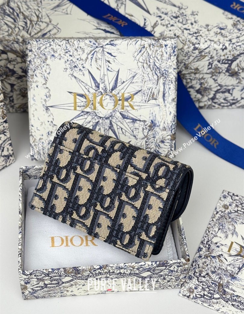 Dior Saddle Bloom Card Holder in Oblique Jacquard Blue 2025 (XXG-250627087)