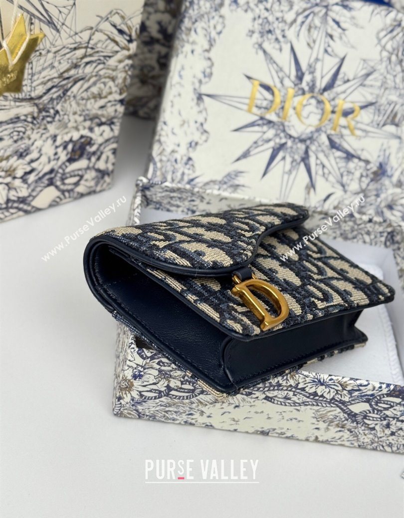 Dior Saddle Bloom Card Holder in Oblique Jacquard Blue 2025 (XXG-250627087)