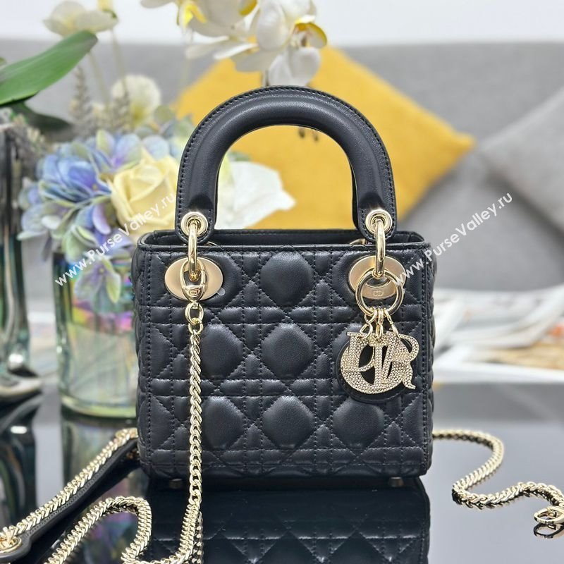Dior Mini Lady Dior Bag in Cannage Lambskin with Strass Black 2025 M0505 0627 (XXG-250627044)