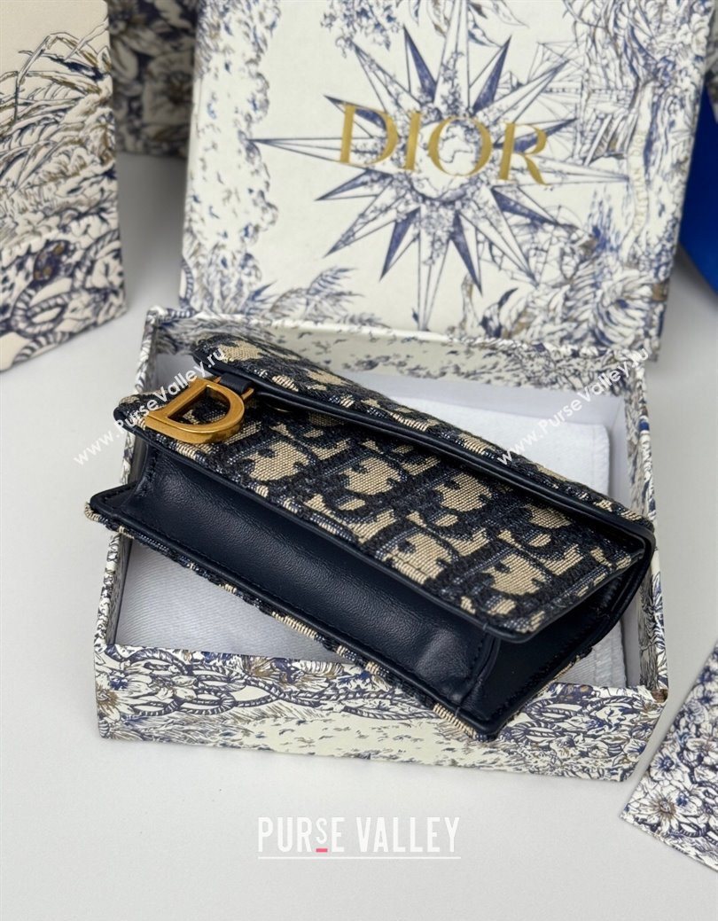 Dior Saddle Bloom Card Holder in Oblique Jacquard Blue 2025 (XXG-250627087)