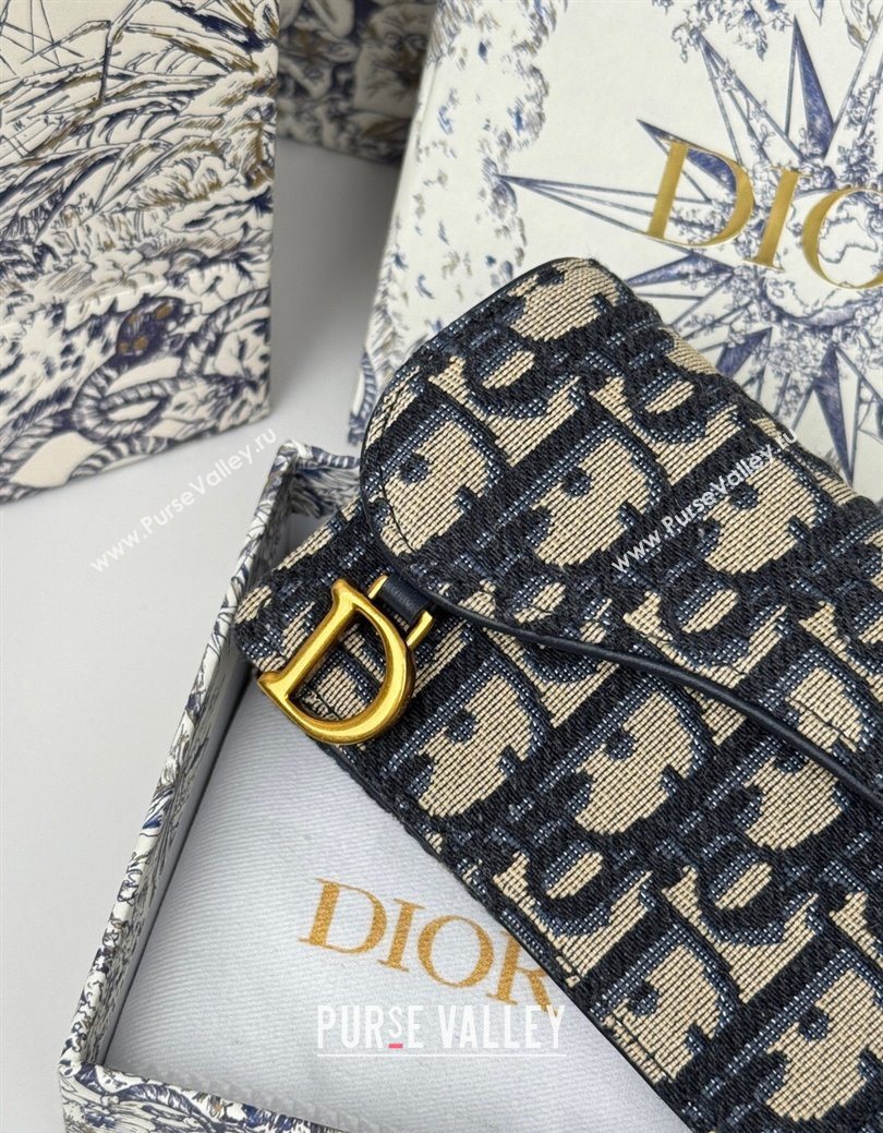 Dior Saddle Bloom Card Holder in Oblique Jacquard Blue 2025 (XXG-250627087)
