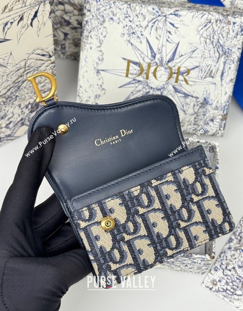 Dior Saddle Bloom Card Holder in Oblique Jacquard Blue 2025 (XXG-250627087)
