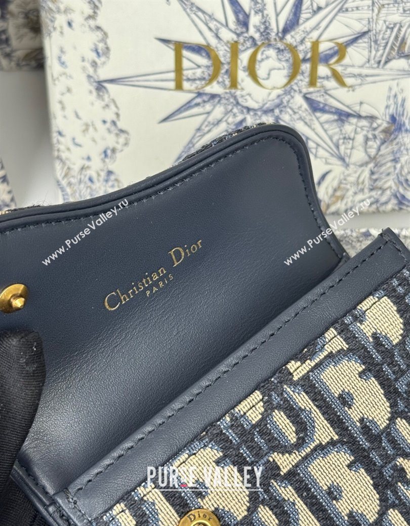 Dior Saddle Bloom Card Holder in Oblique Jacquard Blue 2025 (XXG-250627087)