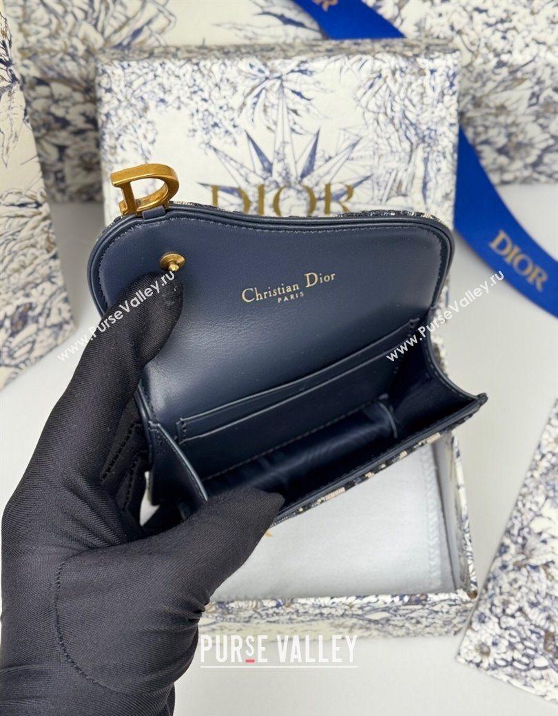 Dior Saddle Bloom Card Holder in Oblique Jacquard Blue 2025 (XXG-250627087)