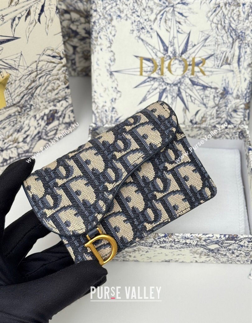 Dior Saddle Bloom Card Holder in Oblique Jacquard Blue 2025 (XXG-250627087)