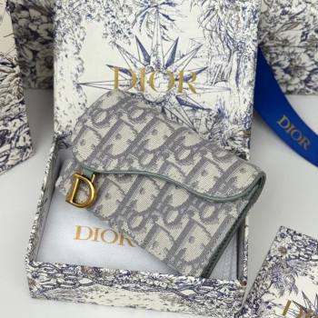 Dior Saddle Bloom Card Holder in Oblique Jacquard Grey 2025 (XXG-250627089)