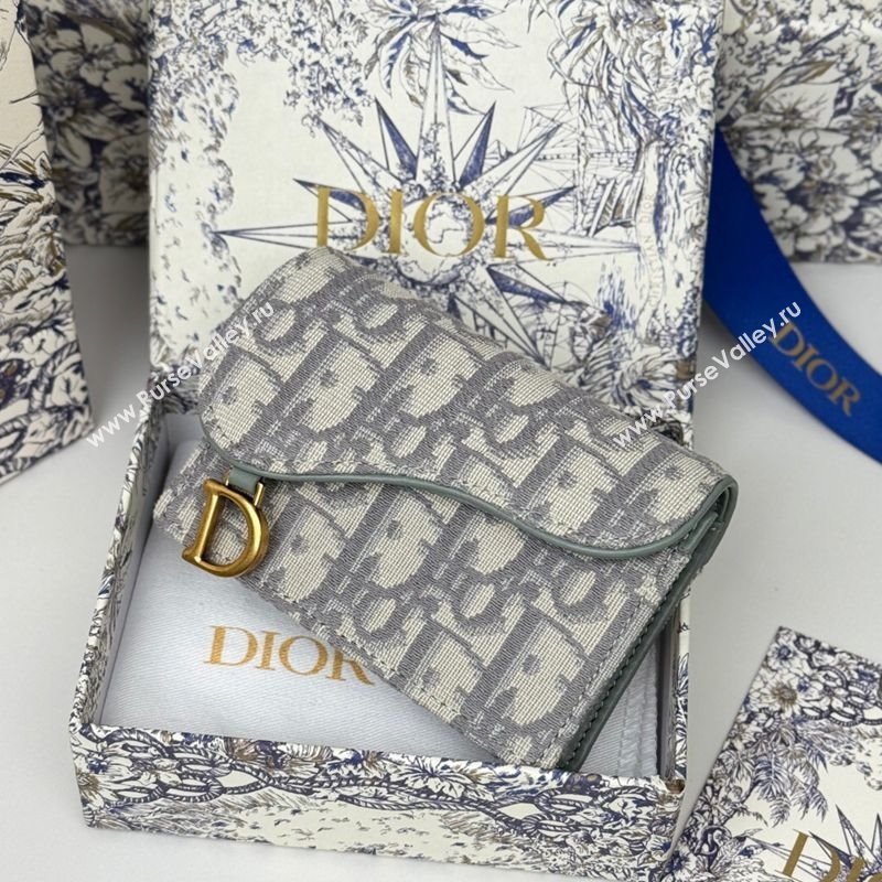 Dior Saddle Bloom Card Holder in Oblique Jacquard Grey 2025 (XXG-250627089)