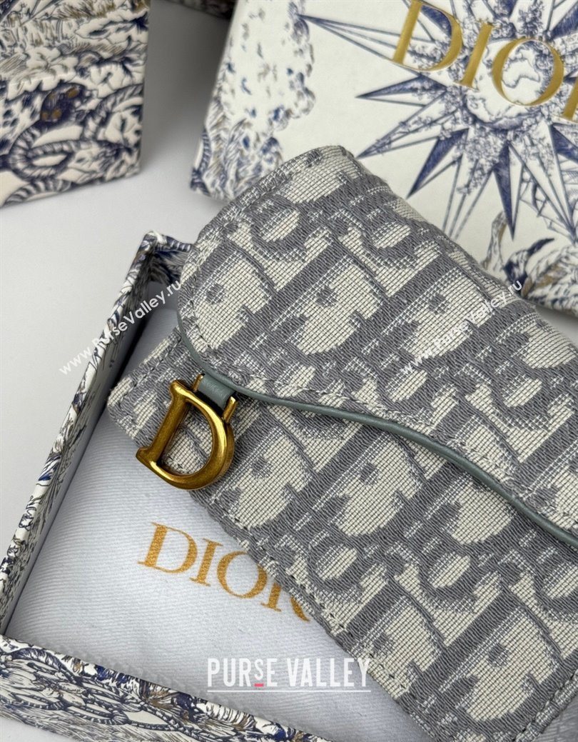 Dior Saddle Bloom Card Holder in Oblique Jacquard Grey 2025 (XXG-250627089)