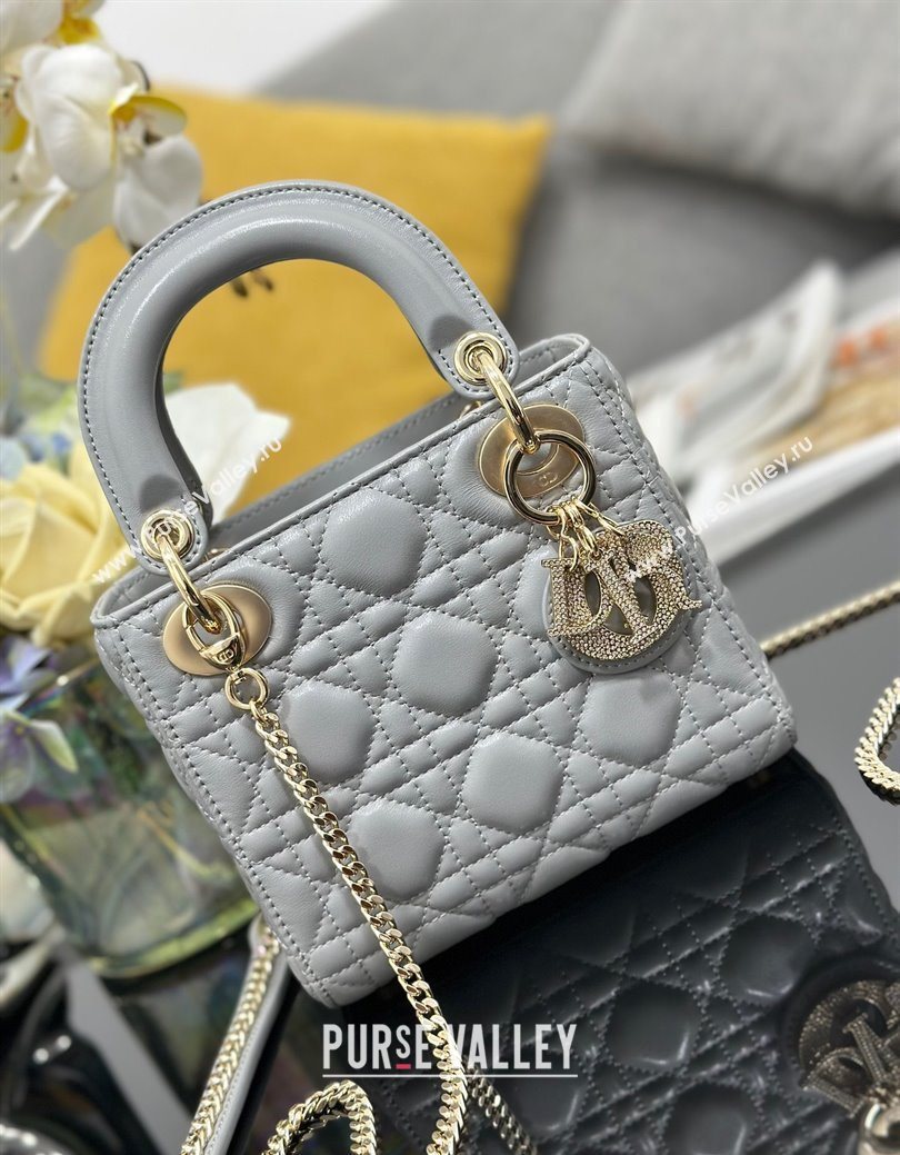 Dior Mini Lady Dior Bag in Cannage Lambskin with Strass Grey 2025 M0505 0627 (XXG-250627047)