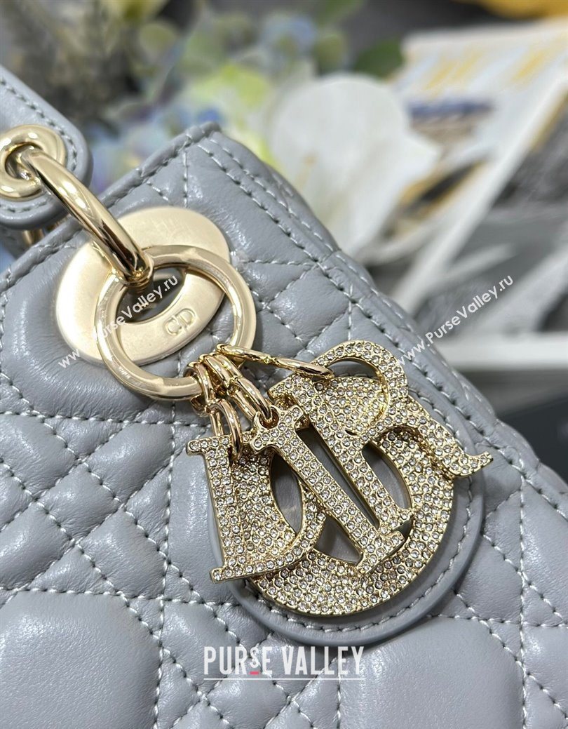 Dior Mini Lady Dior Bag in Cannage Lambskin with Strass Grey 2025 M0505 0627 (XXG-250627047)