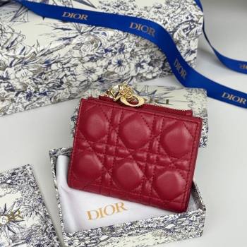 Dior Lady Dior Dahlia Wallet in Cannage Lambskin Red 2025 (XXG-250627091)