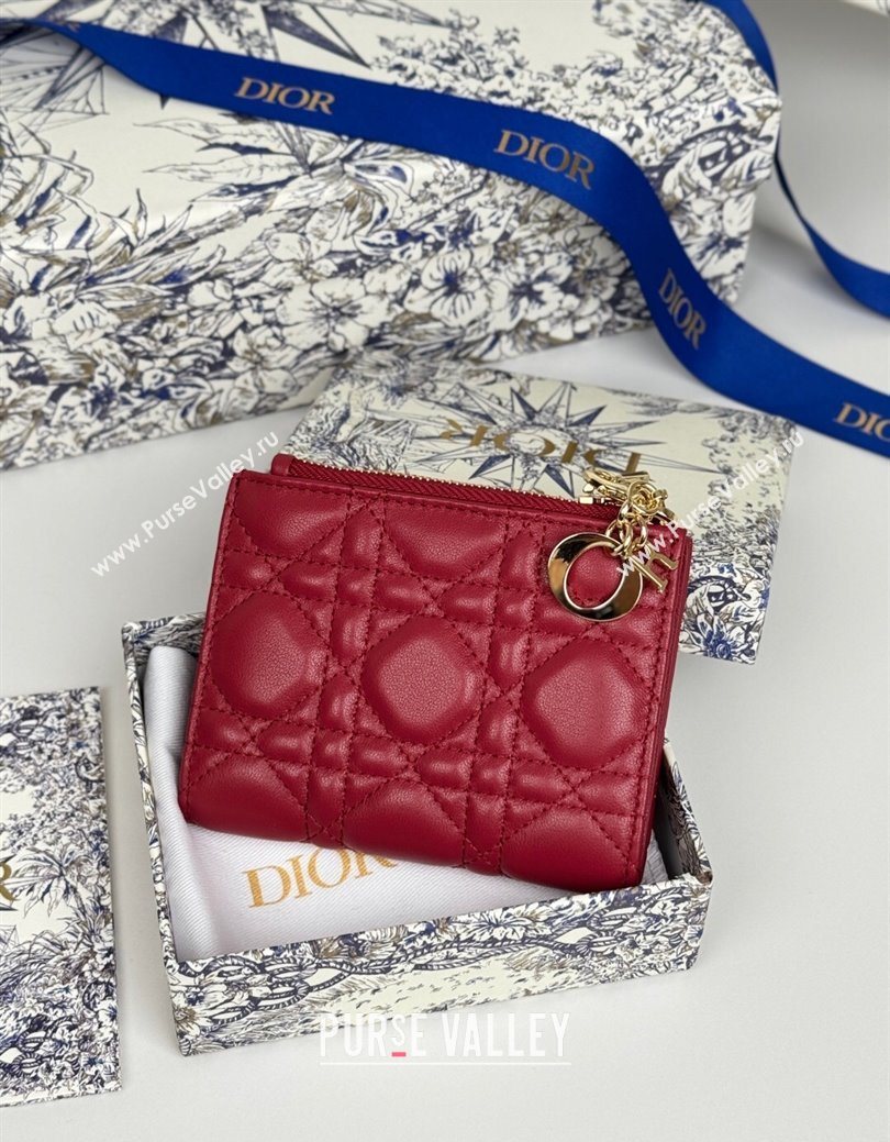 Dior Lady Dior Dahlia Wallet in Cannage Lambskin Red 2025 (XXG-250627091)