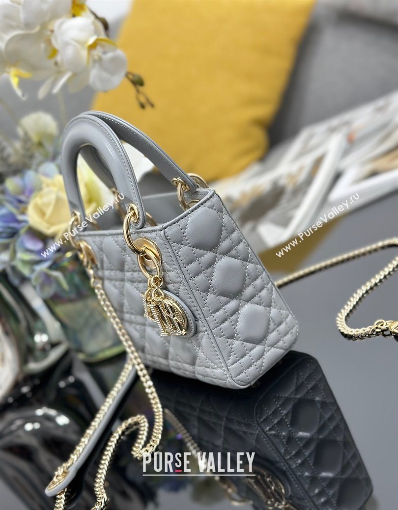Dior Mini Lady Dior Bag in Cannage Lambskin with Strass Grey 2025 M0505 0627 (XXG-250627047)