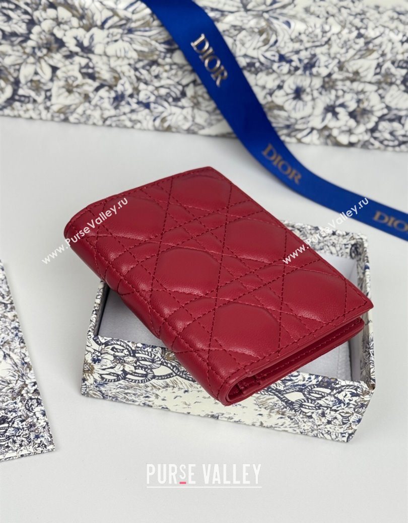 Dior Lady Dior Dahlia Wallet in Cannage Lambskin Red 2025 (XXG-250627091)