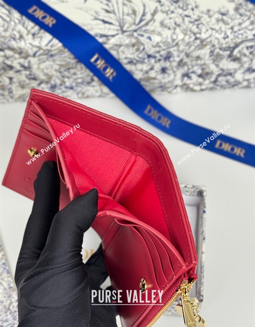 Dior Lady Dior Dahlia Wallet in Cannage Lambskin Red 2025 (XXG-250627091)
