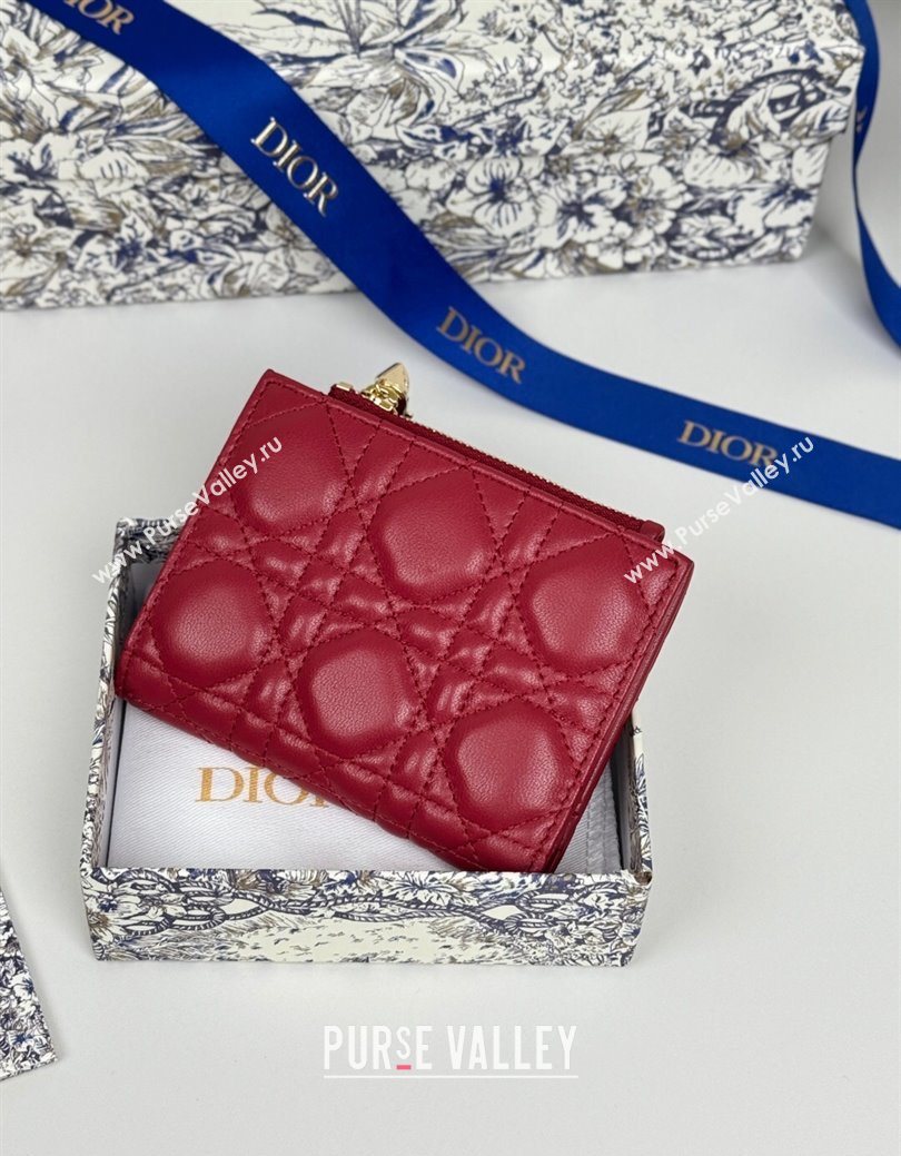 Dior Lady Dior Dahlia Wallet in Cannage Lambskin Red 2025 (XXG-250627091)