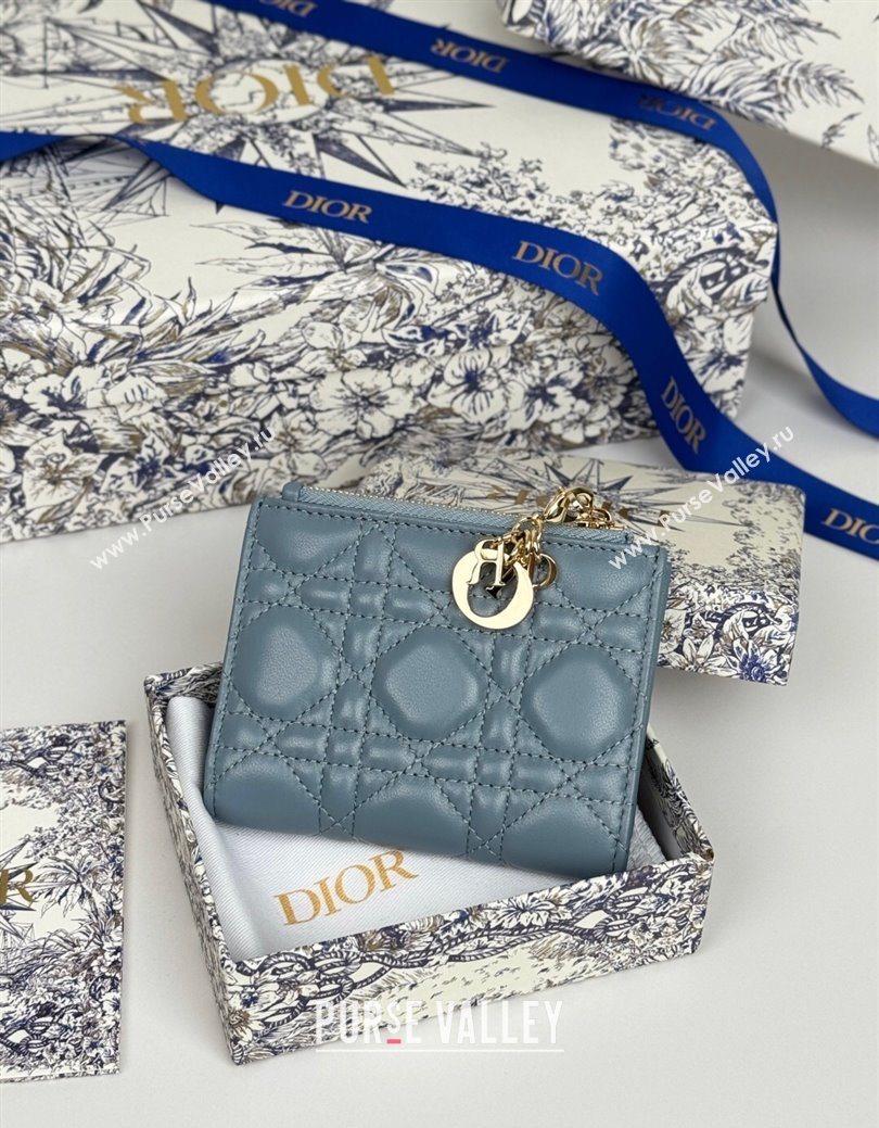 Dior Lady Dior Dahlia Wallet in Cannage Lambskin Blue 2025 (XXG-250627093)