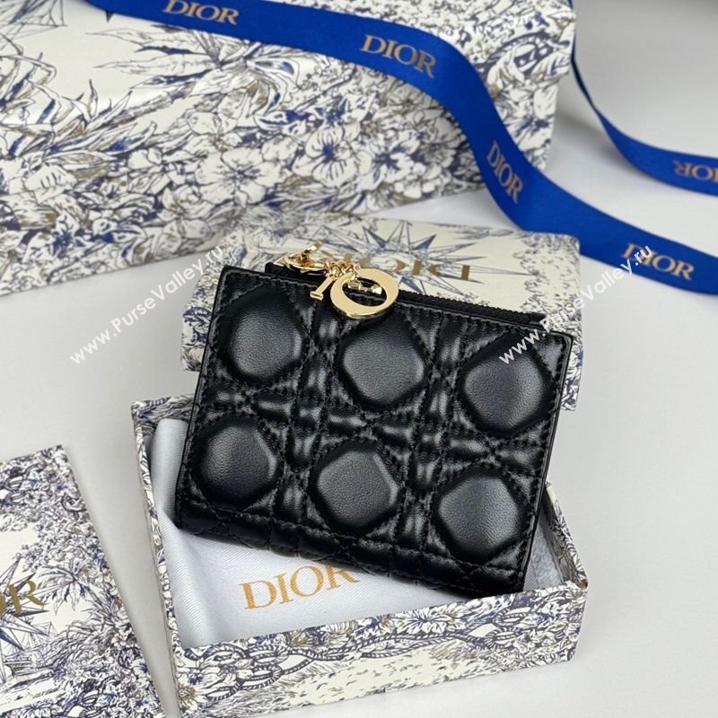 Dior Lady Dior Dahlia Wallet in Cannage Lambskin Black 2025 (XXG-250627094)