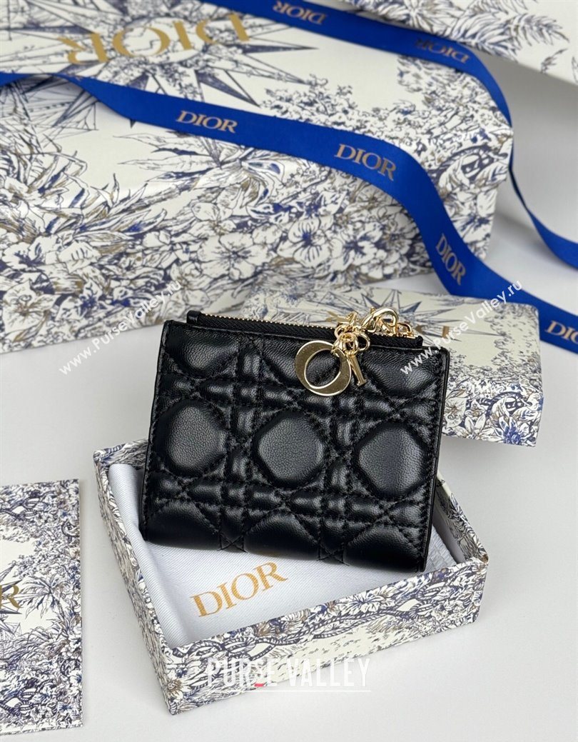 Dior Lady Dior Dahlia Wallet in Cannage Lambskin Black 2025 (XXG-250627094)