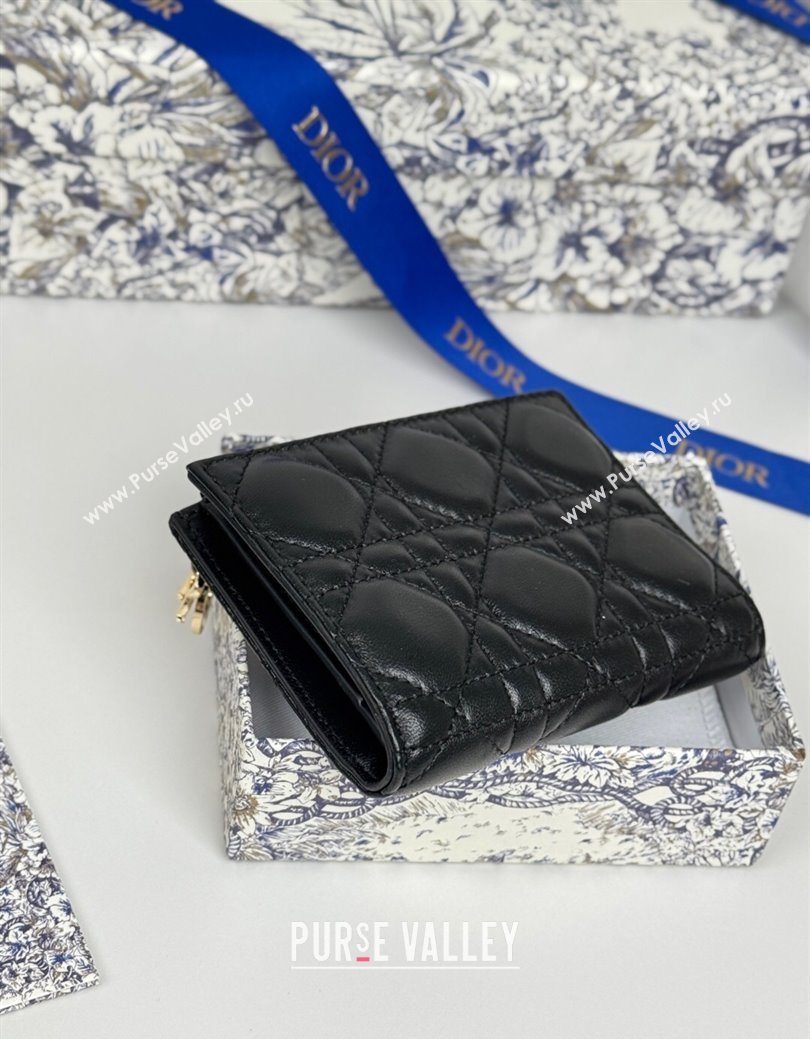 Dior Lady Dior Dahlia Wallet in Cannage Lambskin Black 2025 (XXG-250627094)