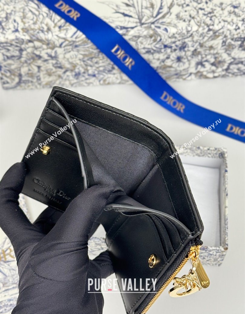 Dior Lady Dior Dahlia Wallet in Cannage Lambskin Black 2025 (XXG-250627094)