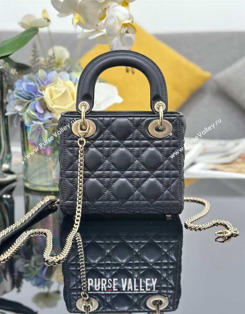 Dior Mini Lady Dior Bag in Cannage Lambskin with Strass Black 2025 M0505 0627 (XXG-250627044)