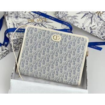 Dior 30 Montaigne Dea Pouch in Blue Dior Oblique Chambray with Raffia Effect and White Smooth Calfskin 2025 (XXG-250627098)