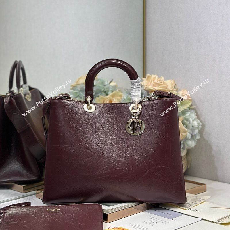 Dior Toujours Large Bag in Crinkled Leather Burgundy 2025 1188 (XXG-250627099)