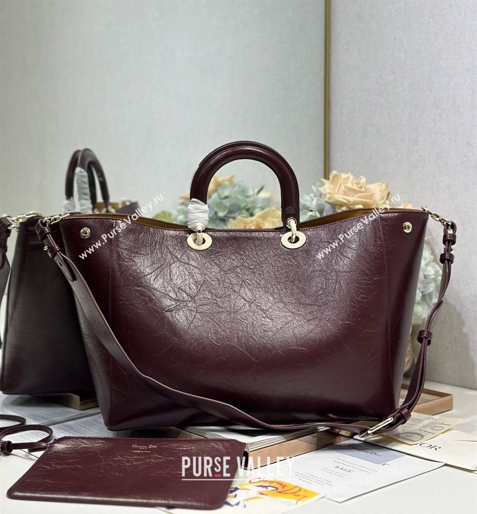 Dior Toujours Large Bag in Crinkled Leather Burgundy 2025 1188 (XXG-250627099)