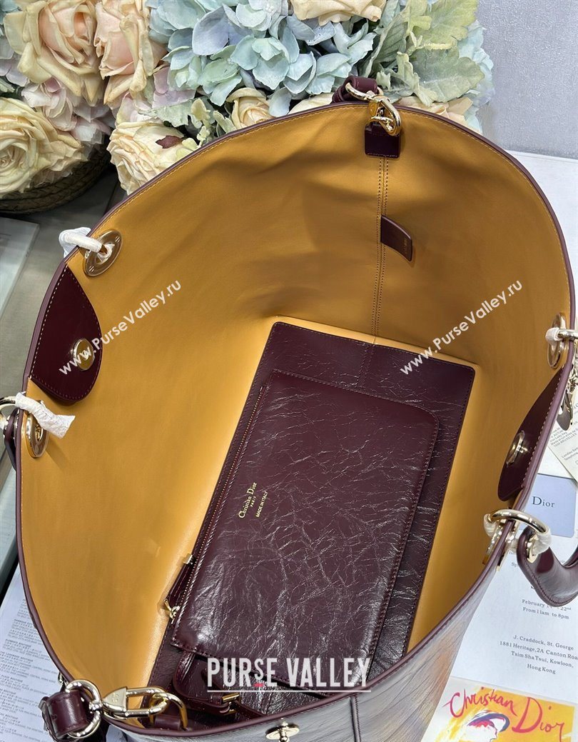 Dior Toujours Large Bag in Crinkled Leather Burgundy 2025 1188 (XXG-250627099)