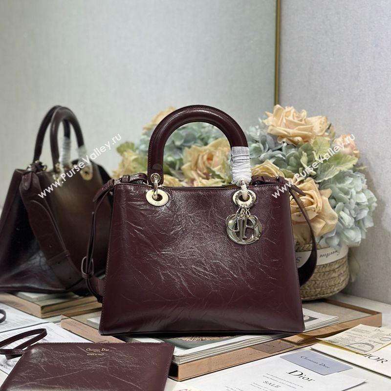 Dior Toujours Medium Bag in Crinkled Leather Burgundy 2025 1188 (XXG-250627101)