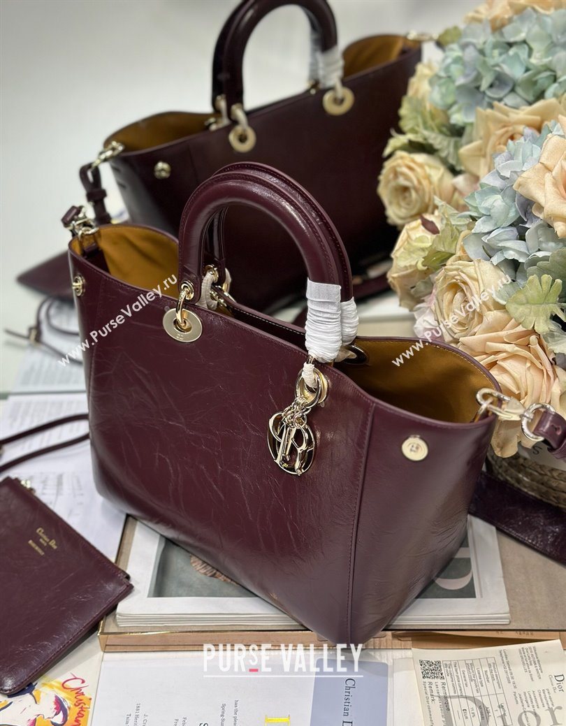 Dior Toujours Medium Bag in Crinkled Leather Burgundy 2025 1188 (XXG-250627101)