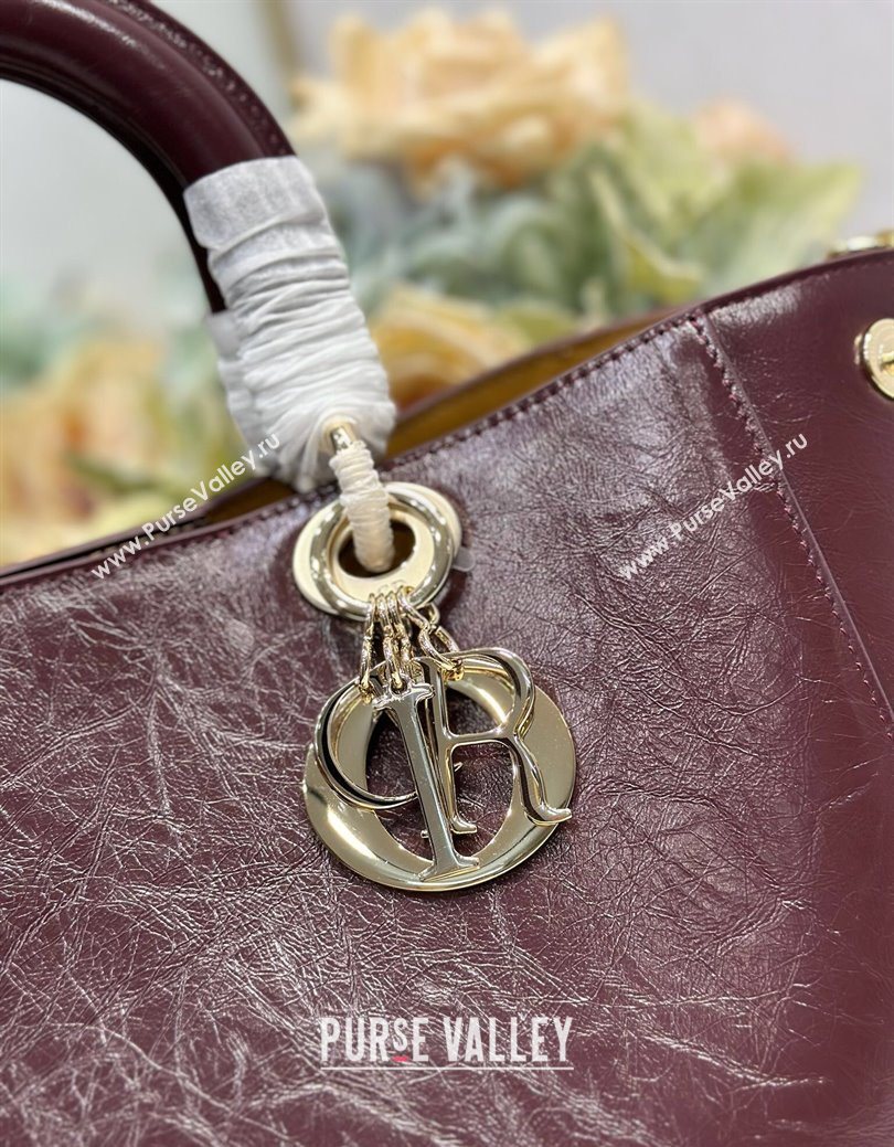 Dior Toujours Medium Bag in Crinkled Leather Burgundy 2025 1188 (XXG-250627101)