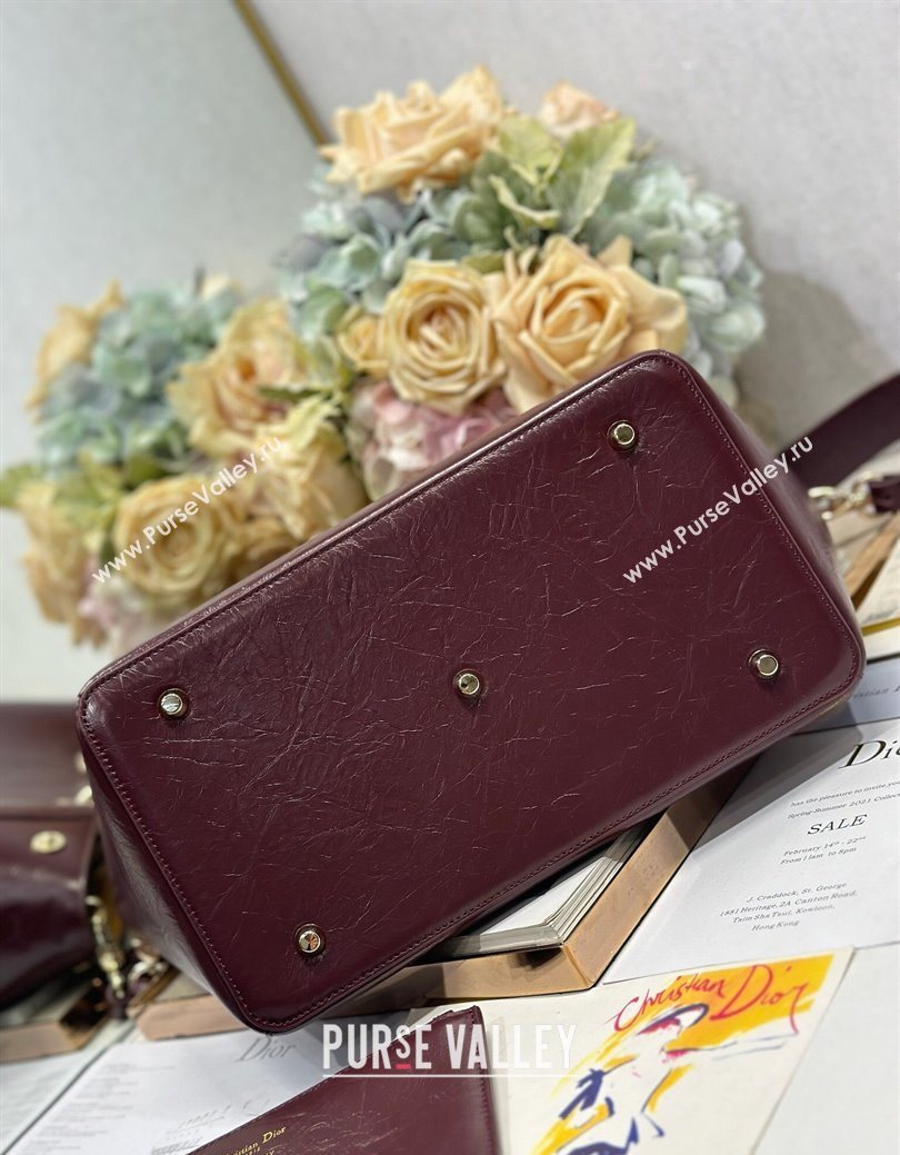 Dior Toujours Medium Bag in Crinkled Leather Burgundy 2025 1188 (XXG-250627101)