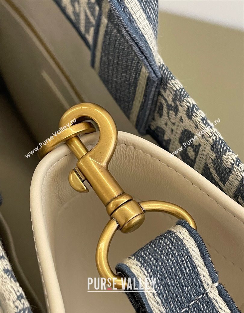 Dior Medium Book Tote Bag in Blue Dior Oblique Chambray Embroidery and Latte White Calfskin 2025 (BF-250627076)