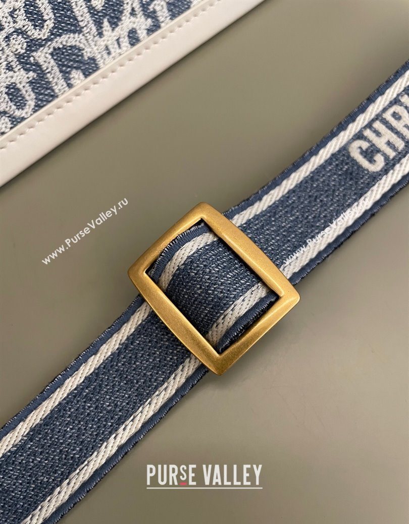 Dior Medium Book Tote Bag in Blue Dior Oblique Chambray Embroidery and Latte White Calfskin 2025 (BF-250627076)