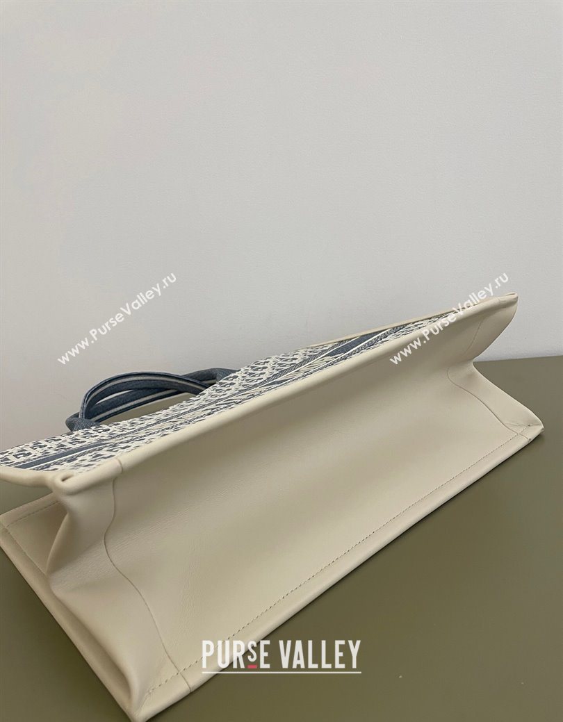 Dior Medium Book Tote Bag in Blue Dior Oblique Chambray Embroidery and Latte White Calfskin 2025 (BF-250627076)