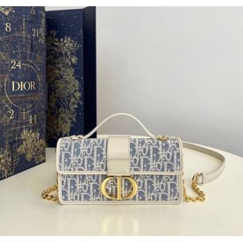 Dior Miss Montaigne Chain Mini Bag in Blue Oblique Chambray with Raffia Effect and White Calfskin 2025 (XXG-250627078)